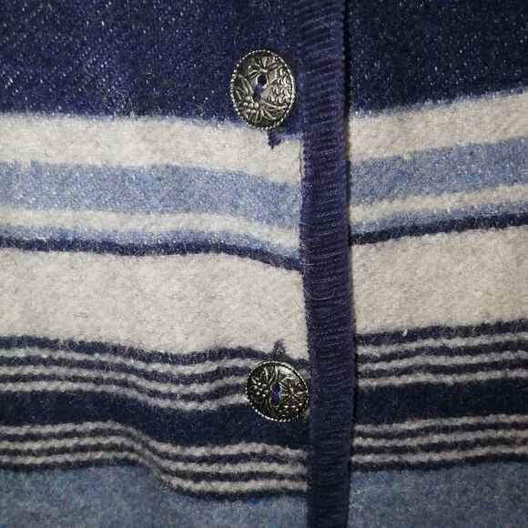 VINTAGE Blue & Grey Stripes Boiled Wool Western Sleeveless Vest Size Medium - Picture 7 of 11